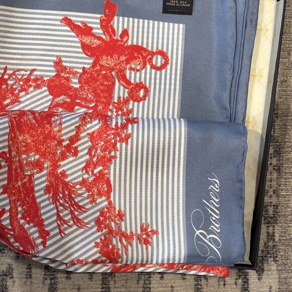 Brooks Brothers Silk Scarf Horse & Carriage Motif New in box Toile Italy - Picture 8 of 10